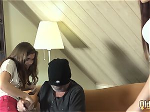 older dude penetrates two youthful teenagers exchanges cum gf BFF